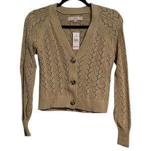 Loft 100% Cotton Cropped Button Up Sweater NWT
